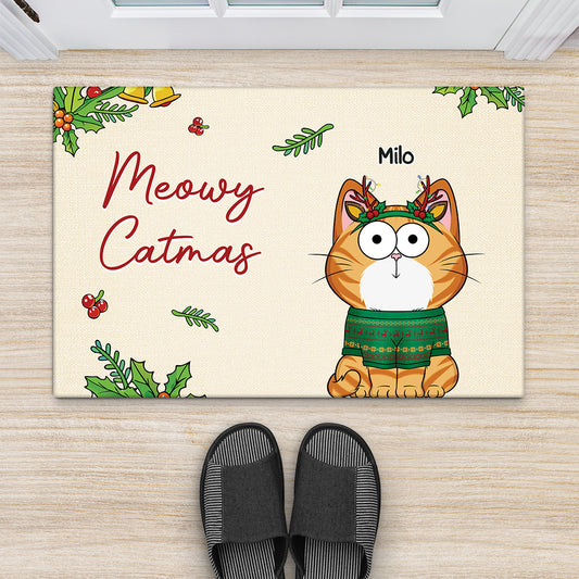 6171DUS2 custom christmas gifts for cat lovers merry catmas doormat 6171D3VTD