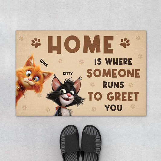 6259DUS1 personalized cat doormats home is where someone runs to greet you 6259D8VZD