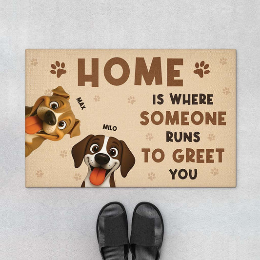 6259DUS1 personalized dog doormats home is where someone runs to greet you 6259D8VZC