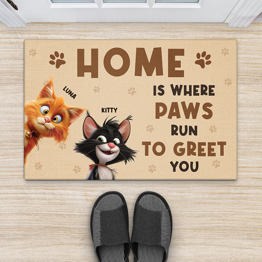 6259DUS2 personalized cat doormats home is where someone runs to greet you 6259D8VZD