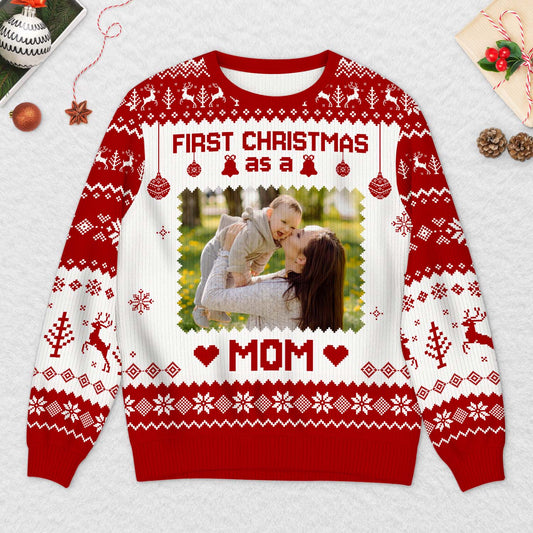 6307WUS2 custom photo ugly christmas sweater_ first christmas as a dad mom 6307WKHNB