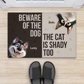 6354DUS2 custom pet doormats beware of the cat_ the dog is shady too 6354D