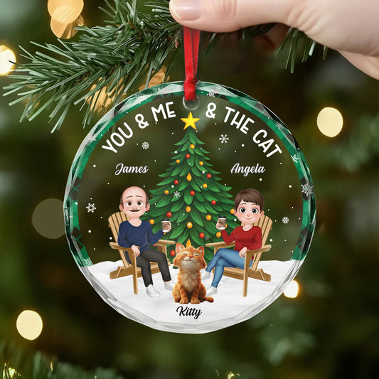 6458OUS2 glass couple with cat ornament_ personalized christmas gifts 6458O3VMD