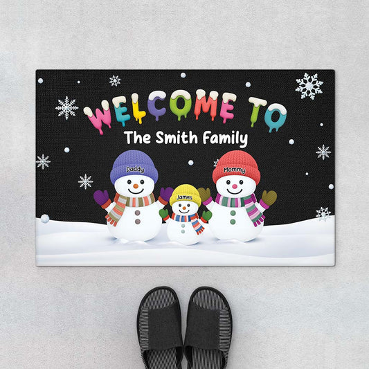 6516DUS1 snowman family welcome doormat_ personalized christmas gifts 6516DTLNI_1