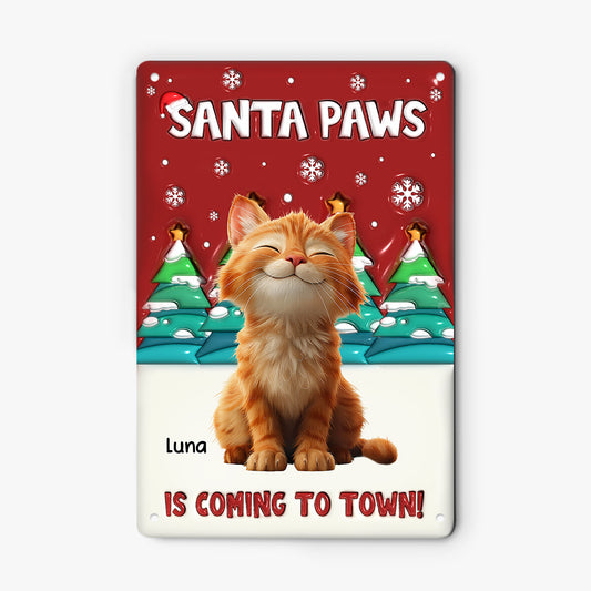 6527EUS1 3d printing effect metal santa paws is coming to town sign custom cat christmas gifts 6527E3KTD