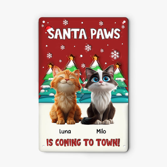 6527EUS2 3d printing effect metal santa paws is coming to town sign custom cat christmas gifts 6527E3KTD