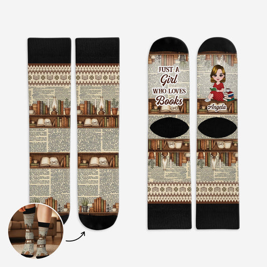 6582JUS1 just a girl who loves books socks personalized gifts for readers 6582JKZ5A