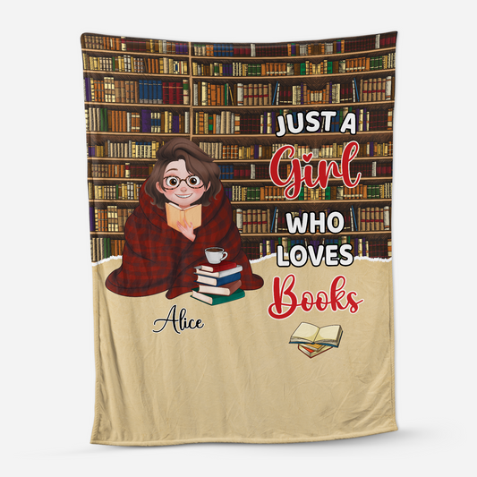 6595BUS1 just a girl who loves books blanket_ custom gifts for book lovers 6595B