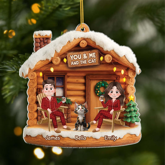 6638OUS1 3d printing effect acrylic couple with cat ornament_ personalized christmas gift 6638OTYAD