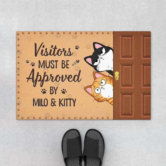 6702DUS1 all guests must be approved by the cat doormat_ custom cat lover gifts 6702DTM5D