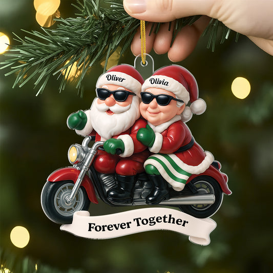 6782OUS2 3d printing effect acrylic santa and mrs claus on motorcycle ornament custom xmas gift 6782O6VCG