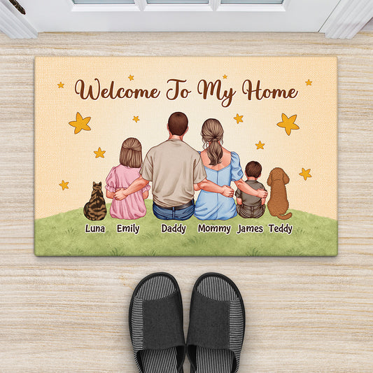 6927DUS2 welcome to our home doormat_ personalized family gift with cat dog 6927D8TTI