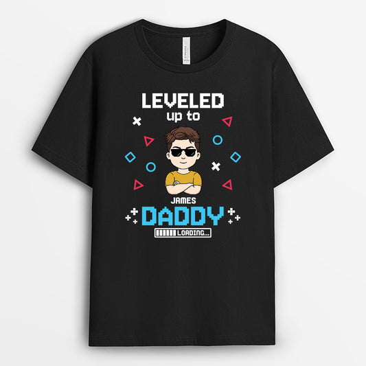 6956AUS1 leveled up to dad shirt personalized dad to be gifts for gamers 6956AKTMB