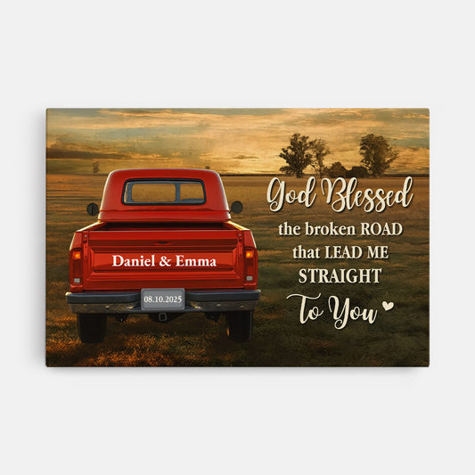 7036CUS1 god blessed the broken road canvas personalized gift for couples 7036C8VAG