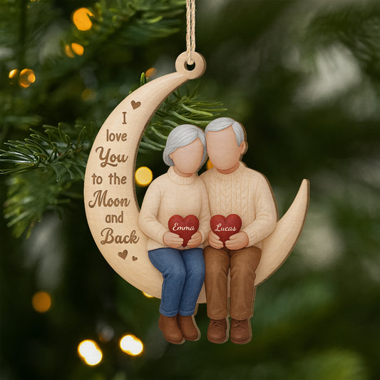 7152OUS1 custom 1 layered wooden couple christmas ornament i love you to the moon and back 7152O
