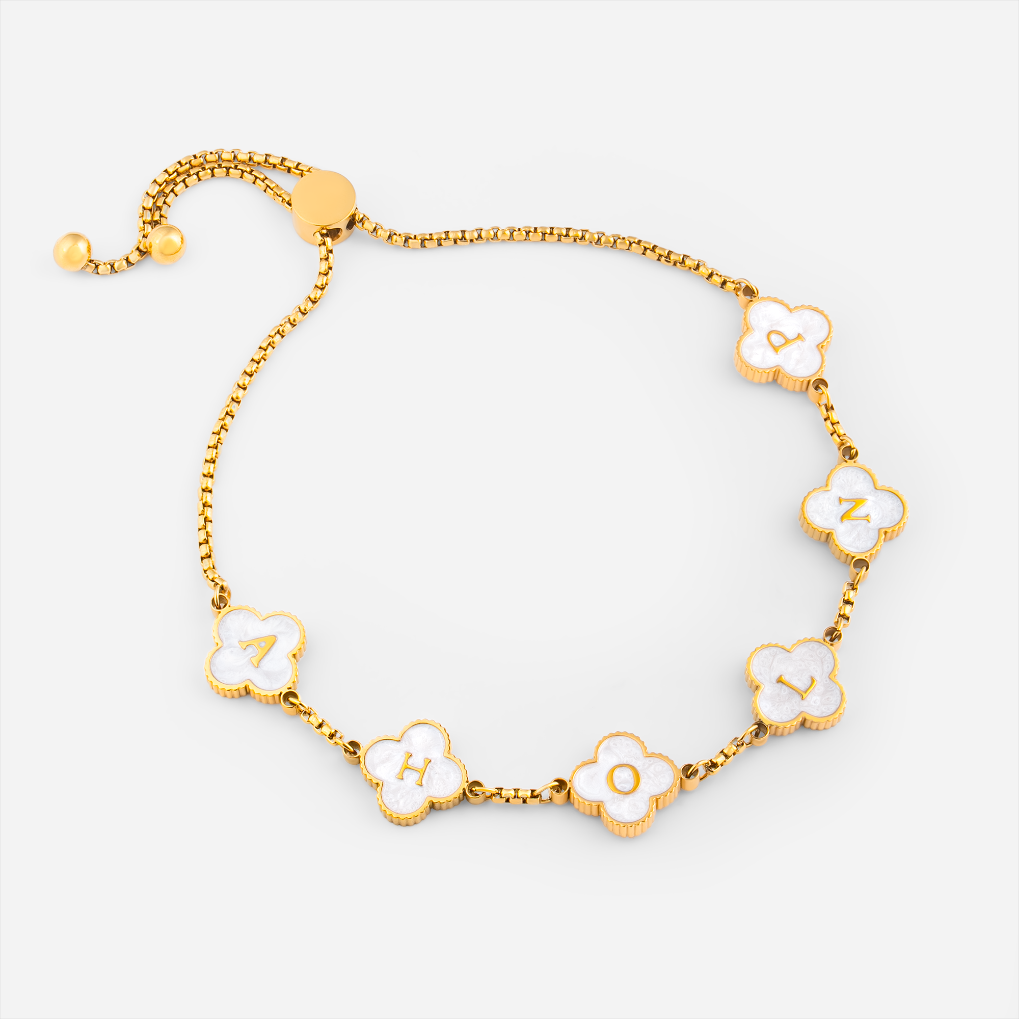 7218JUS1 clover charm bracelet with initials personalized gifts for him her 7218J0P5A