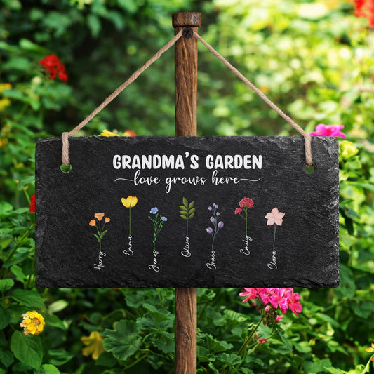 7379AUS2 personalized slate garden sign momgrandmas garden love grows here 7379ae6q5a