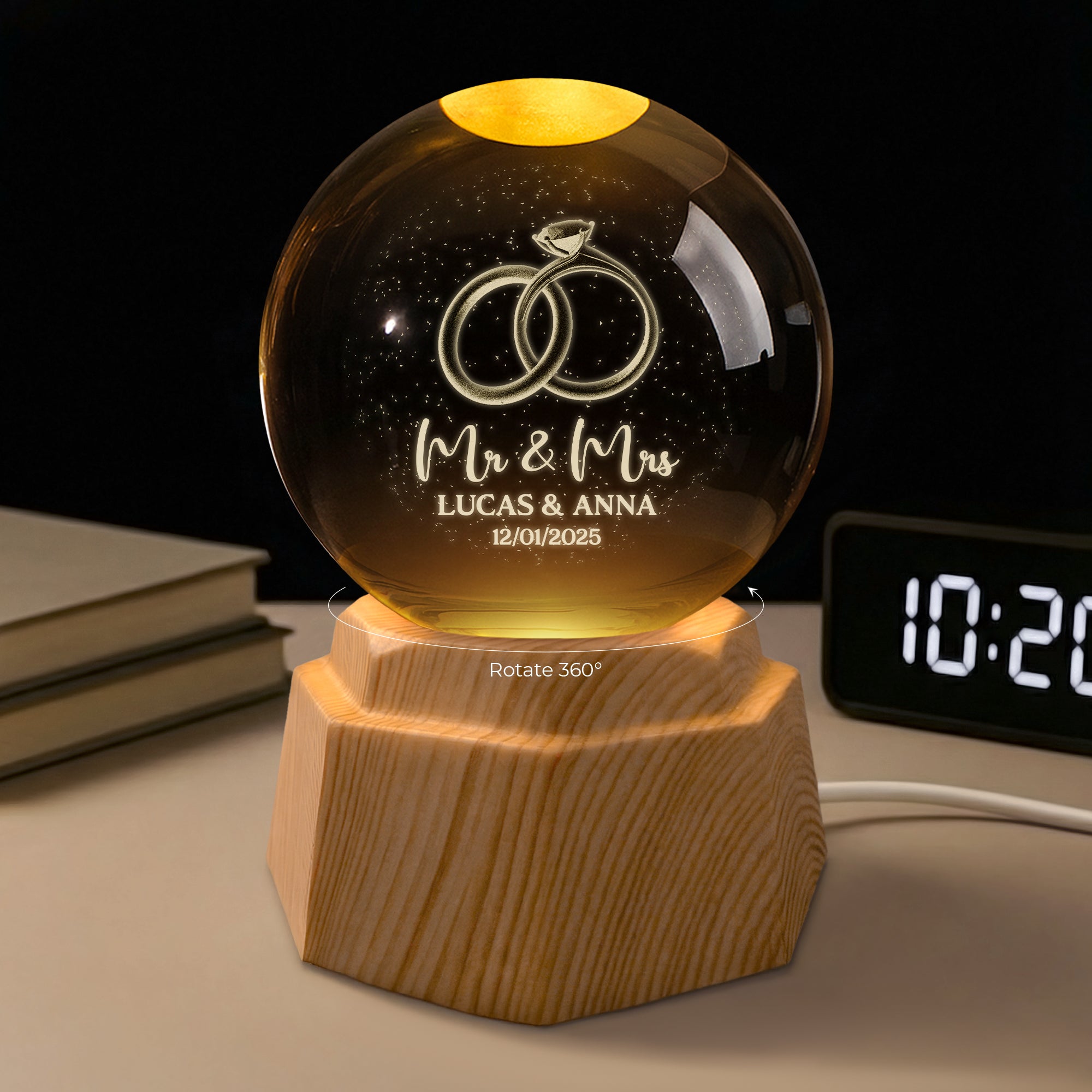 7437LUS1 mr and mrs 3d crystal ball lamp custom gifts for married couples 7437LTTQG