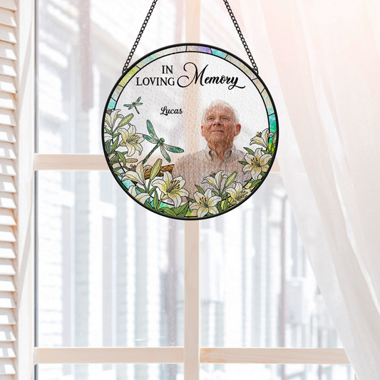 7676UUS2 stained glass cardinal suncatcher personalized photo memorial gifts for loss of momdad 7676u3taa