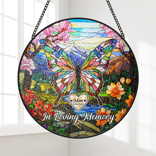 7687UUS1 stained glass butterfly suncatcher custom memorial gifts for loss of momdad 7687utpca
