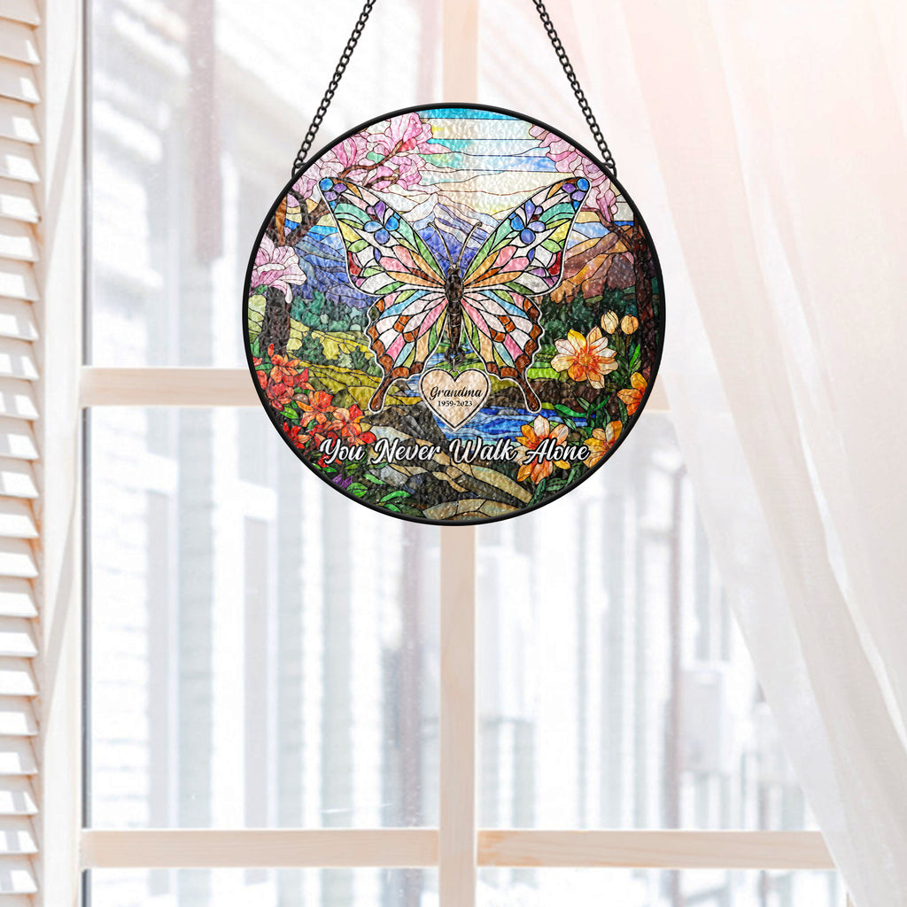 7687UUS2 stained glass butterfly suncatcher custom memorial gifts for loss of grandmagrandpa 7687utpcb