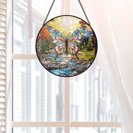 7687UUS2 stained glass butterfly suncatcher custom memorial gifts for loss of momdad 7687utpca