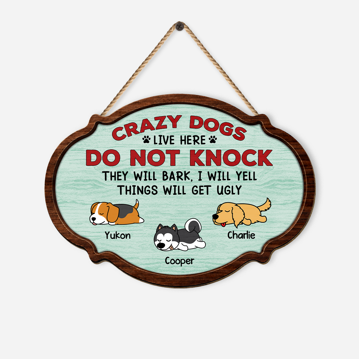 7772QUS1 wooden crazy dogs live here do not knock sign_ custom dog lover gifts 7772q6chd