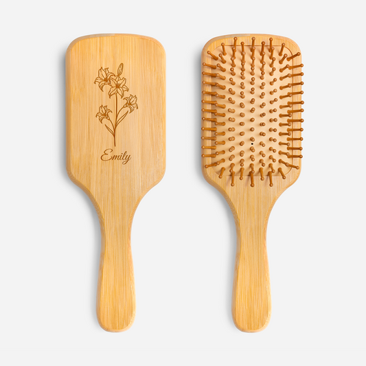 7781AUS1 engraved bamboo hairbrush with birth flower personal gifts for her 7781aq8f5a