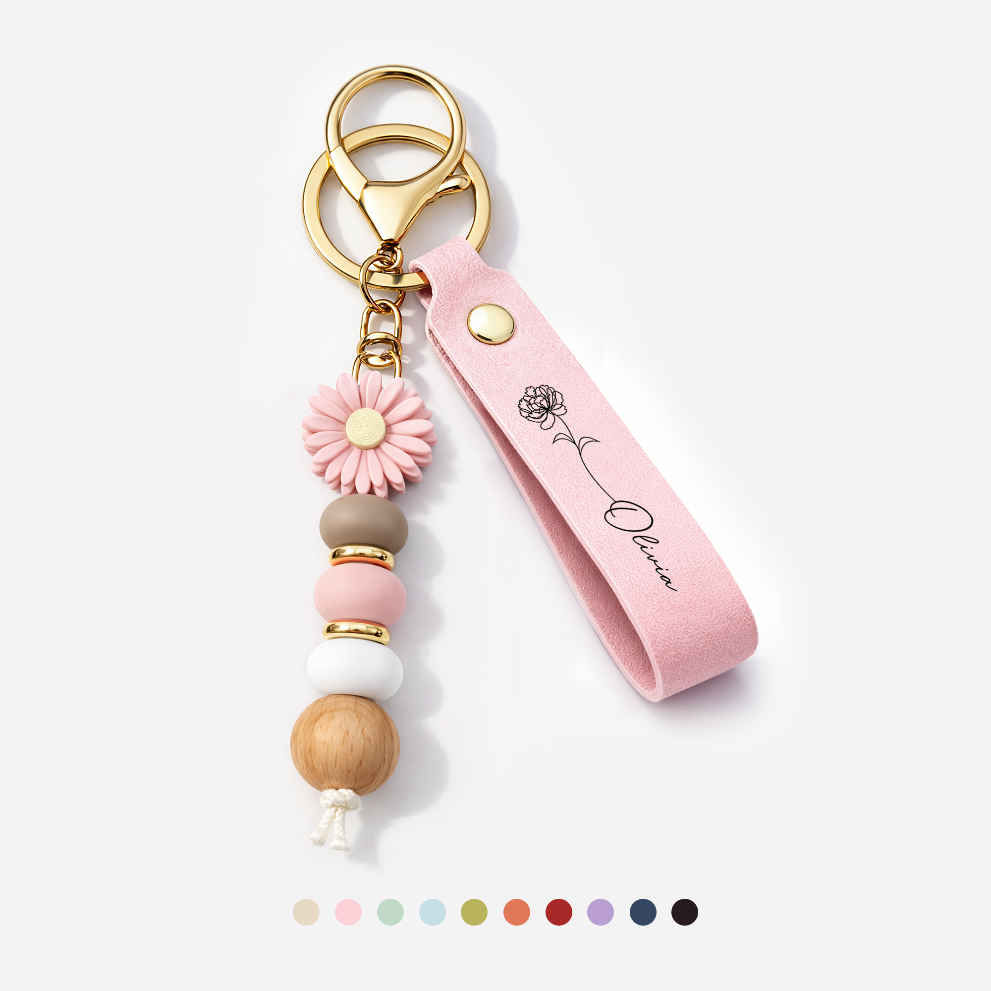 7999MUS1 uv printed daisy beaded keychain with birth flower personal gifts for her 7999mj8f5a