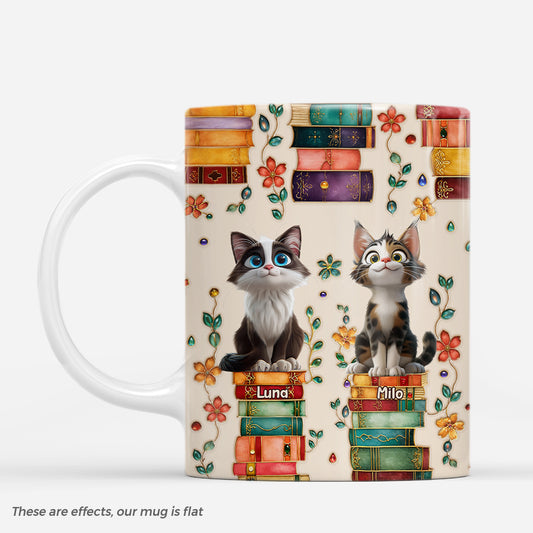 8013MUS1 3d printing effect book and cat mug custom gifts for cat lovers 8013m6dzd