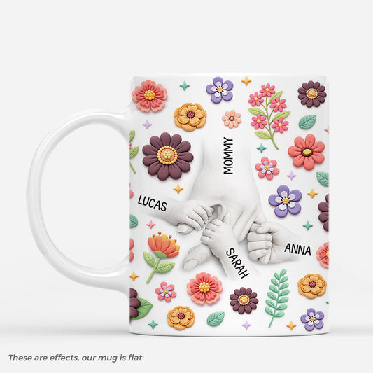 8106MUS1 3d printing effect holding moms hand floral mug custom gifts for momgrandma 8106m8qwa