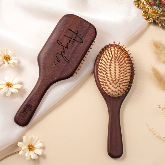8125AUS2 engraved wooden hairbrush with name and flower custom gifts for her 8125aq6pca