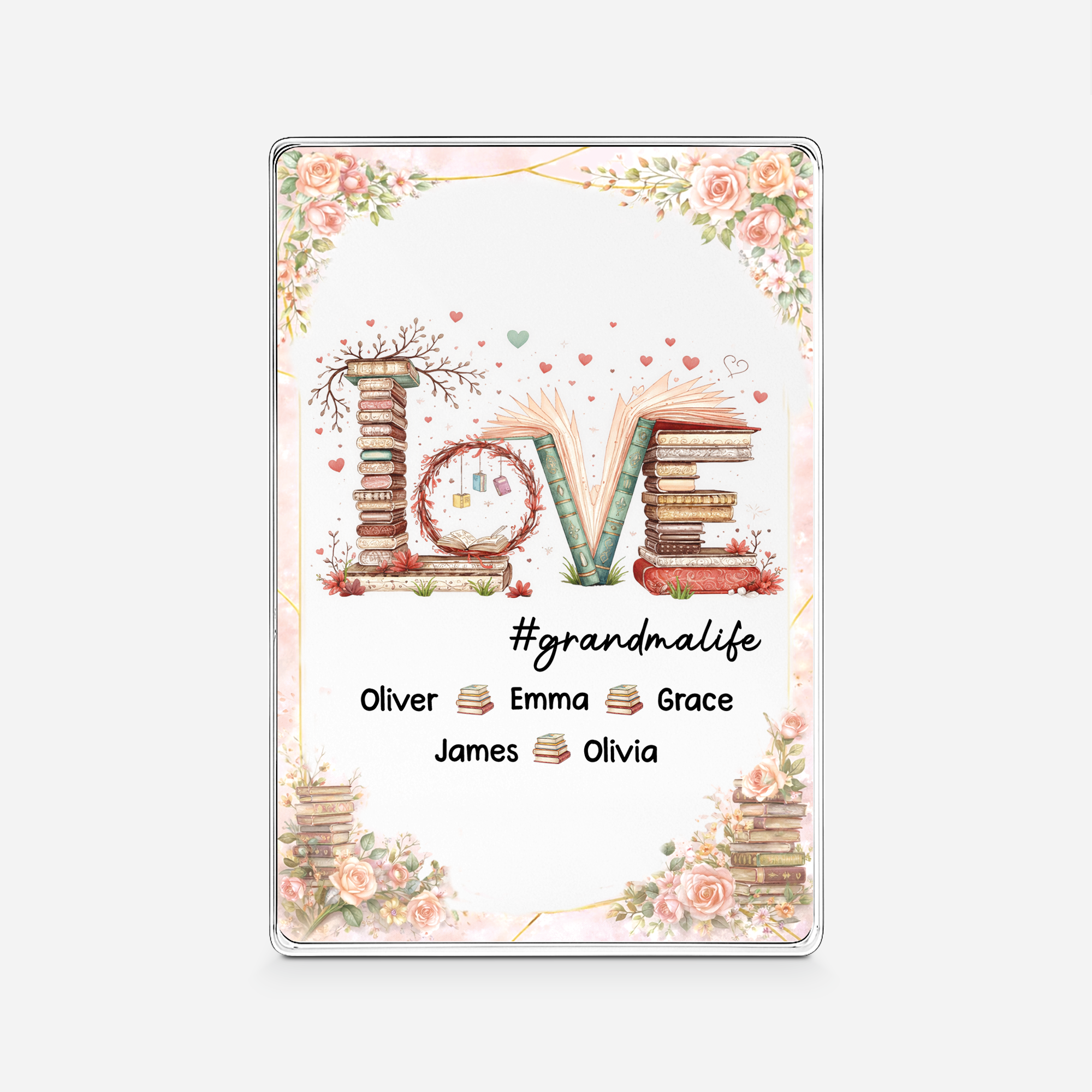 8134RUS1 love books rectangle acrylic plaque custom gifts for momgrandma 8134rthca