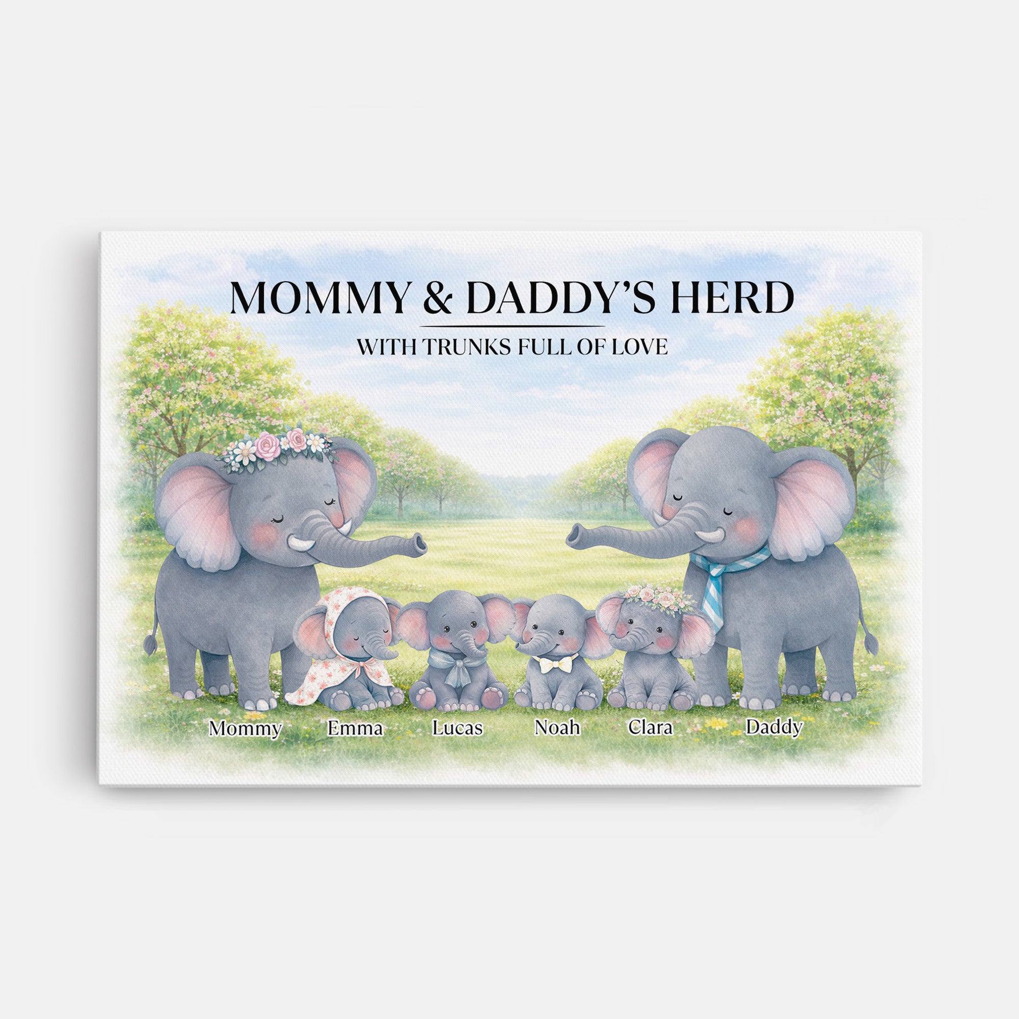 8168CUS1 elephant family wall art canvas personalized gifts for parents 8168cnvmi_1
