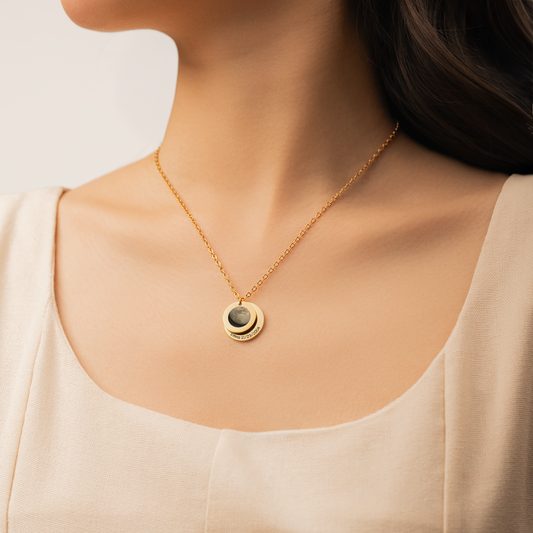 8383JUS2 personalized moon phase necklace custom necklace with name and date 8383j