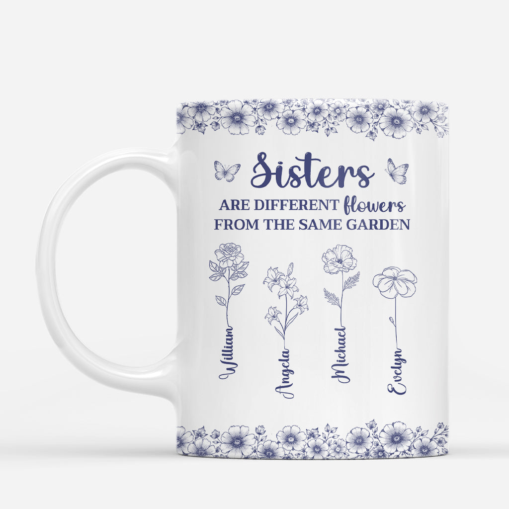 8443MUS1 personalized blue toile mug friendssisters are different flowers from the same garden_ 8443msvne_2