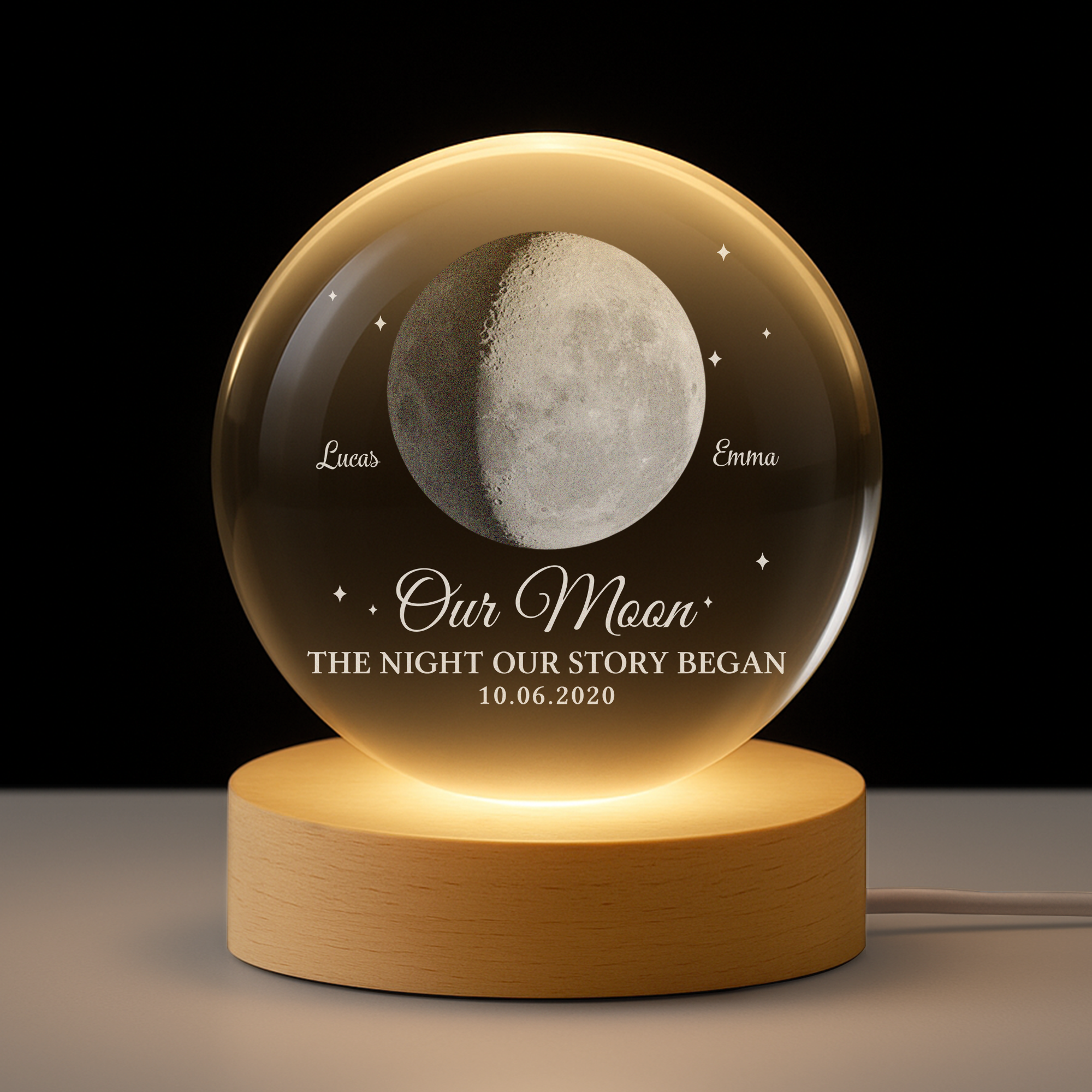 8448LUS1 personalized crystal ball lamp moon phase anniversary gift for couples 8448lshag