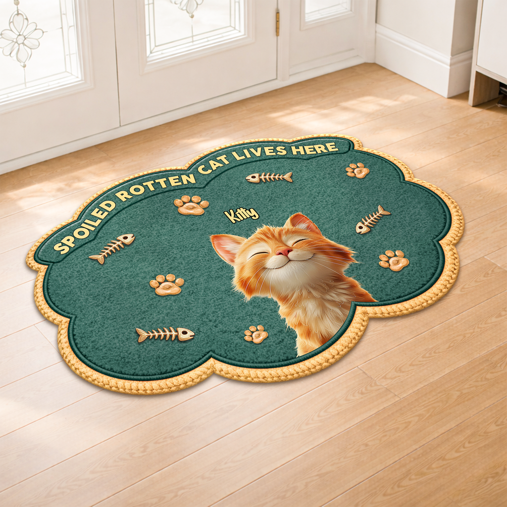 8558AUS1 custom shaped doormat spoiled rotten cats live here 8558adavrd_3