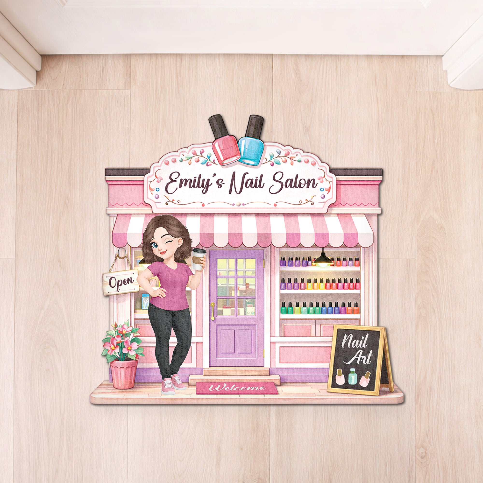 8593AUK1 3d printing effect personalised nail salon custom shaped doormat for her 8593adclca