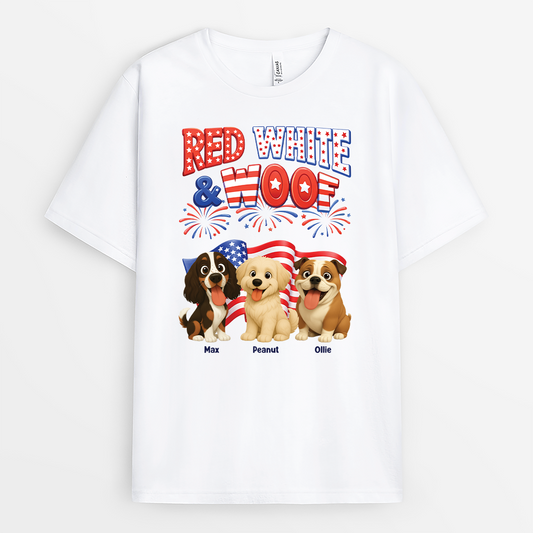 8835AUS1 red white and woof shirt personalized 4th of july gifts for dog lovers 8835ashzc