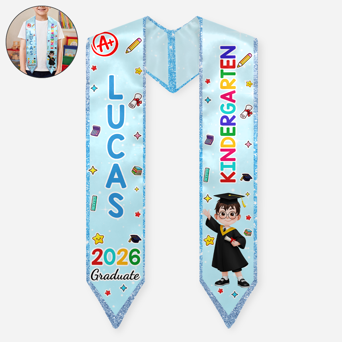 9192US1 custom kindergarten graduation stole personalized graduation gifts for kids 9192abafts