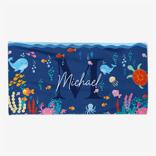 9262BUS1 sea beach towel with name personalized gifts for kids 9262bcckk