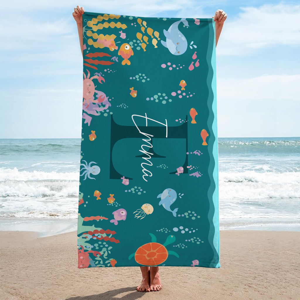 9262BUS2 sea beach towel with name personalized gifts for kids 9262bcckk