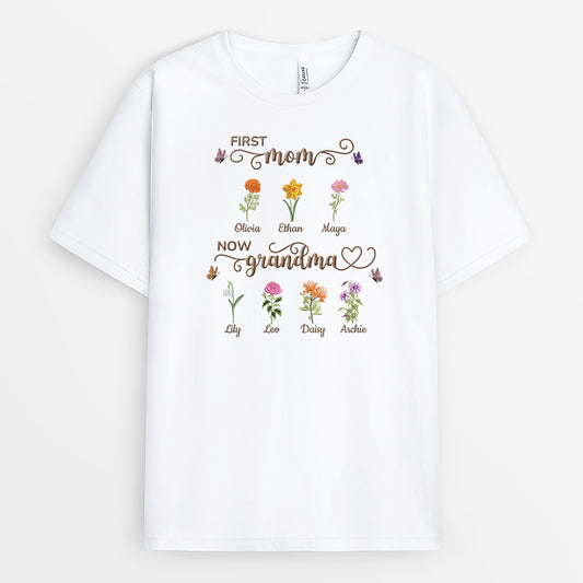 9266AUS1 first mom now grandma flower t shirt personalized gifts for momgrandma 9266a8fka