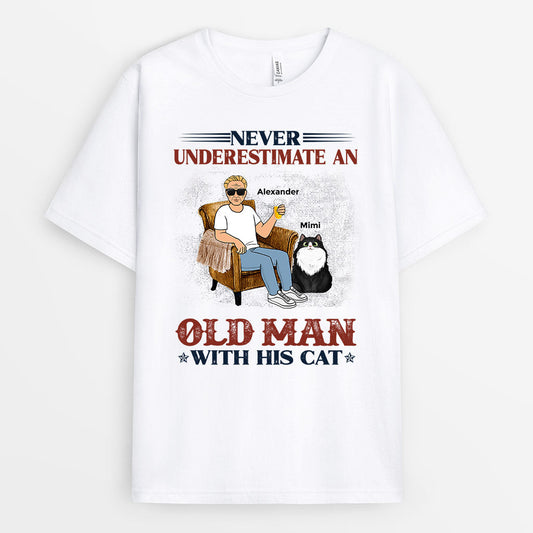 0675Auk1 Personalised T shirts Gifts Sitting Man Cat Lovers