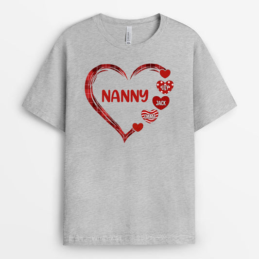 0723AUK1 Personalised T shirts Gifts Red Heart Grandma Mum Mothers Day