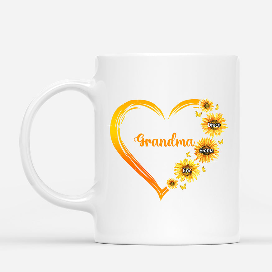 0192M107AUK2 Personalised Mug gifts Sunflower Grandma Mom Heart