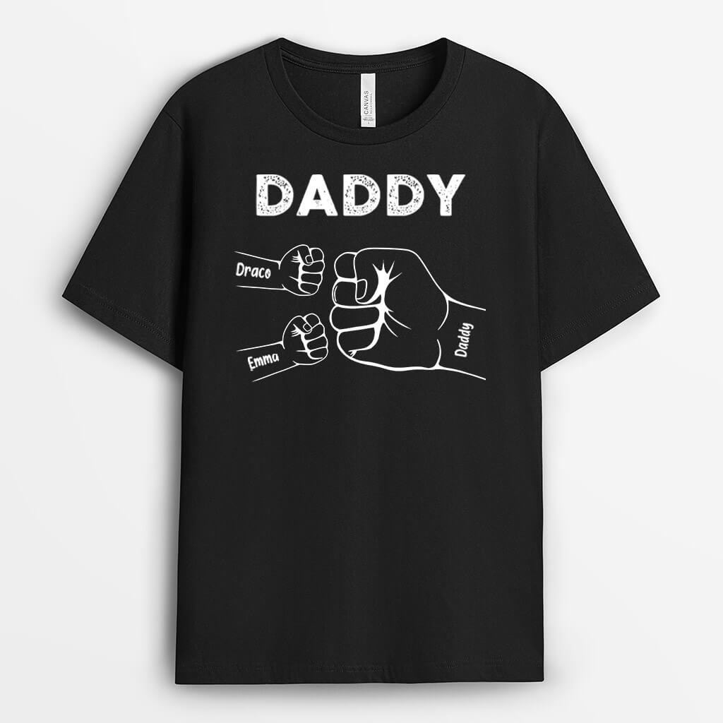 0263ADadGrandadKidFistBump PersonalisedGiftsBlackT shirtsforGrandadDad