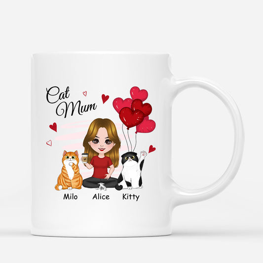 0916MUK1 Personalised Mugs Gifts Red Heart Cat Lovers
