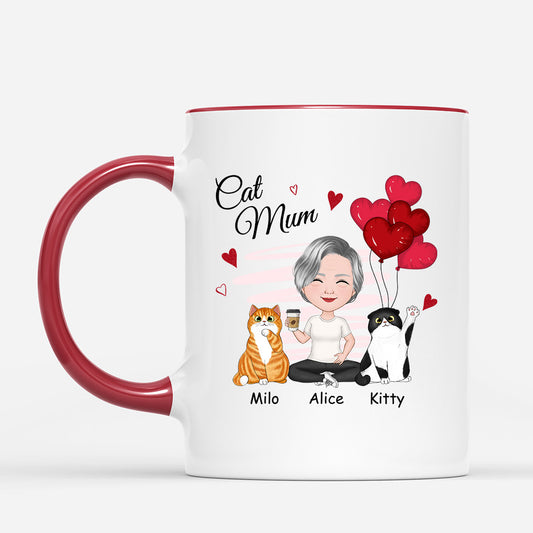 0916MUK2 Personalised Mugs Gifts Red Heart Cat Lovers